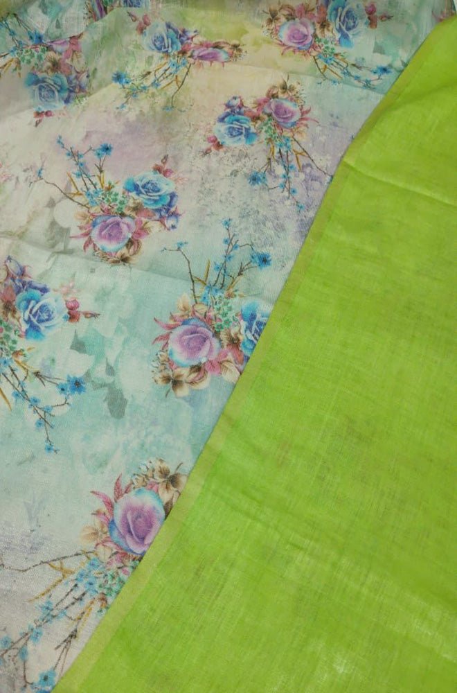 Green Digital Printed Linen Two Piece Unstitched Suit Set - Luxurion World