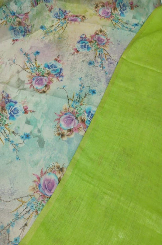 Green Digital Printed Linen Two Piece Unstitched Suit Set - Luxurion World