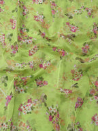 Green Digital Printed Organza Silk Floral Design Fabric ( 1 Mtr ) - Luxurion World