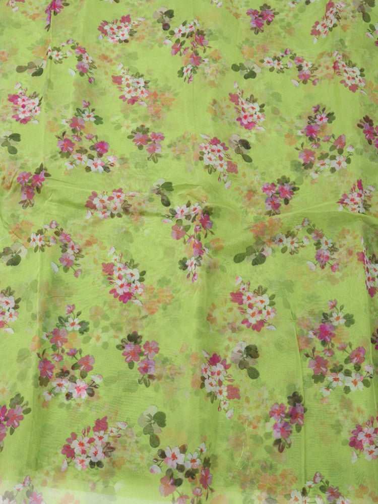 Green Digital Printed Organza Silk Floral Design Fabric ( 1 Mtr ) Luxurionworld