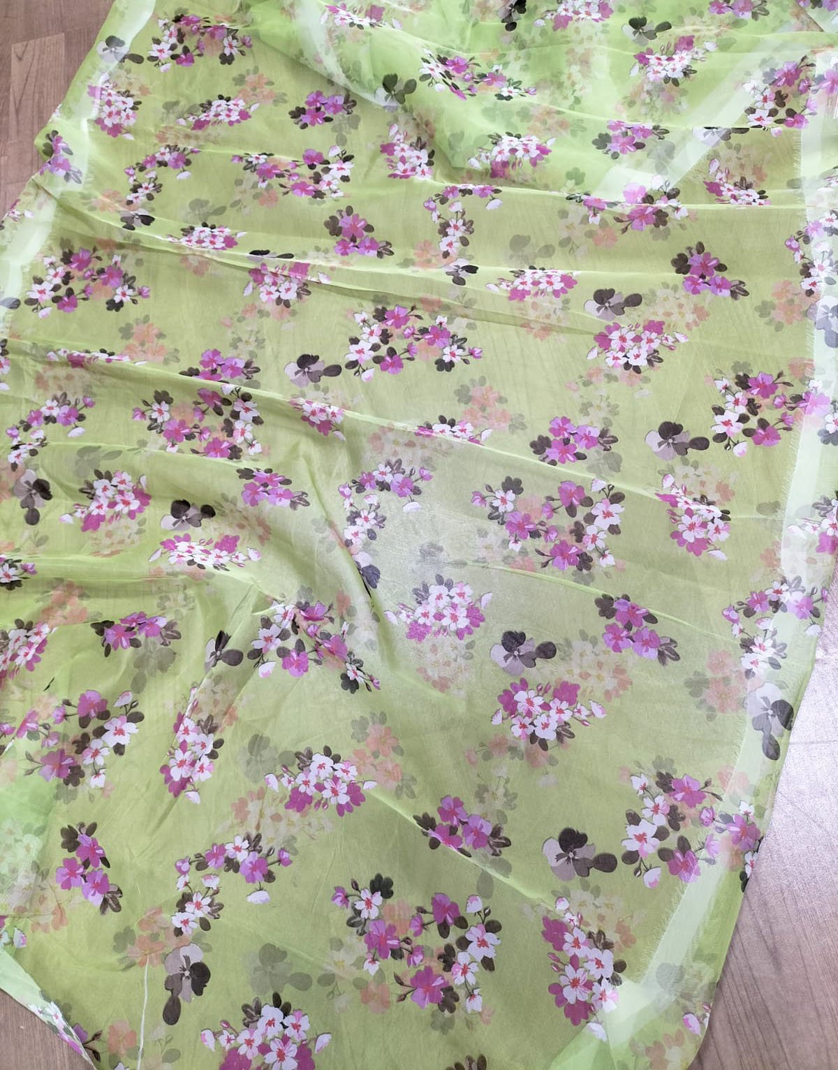 Green Digital Printed Organza Silk Floral Design Saree - Luxurion World
