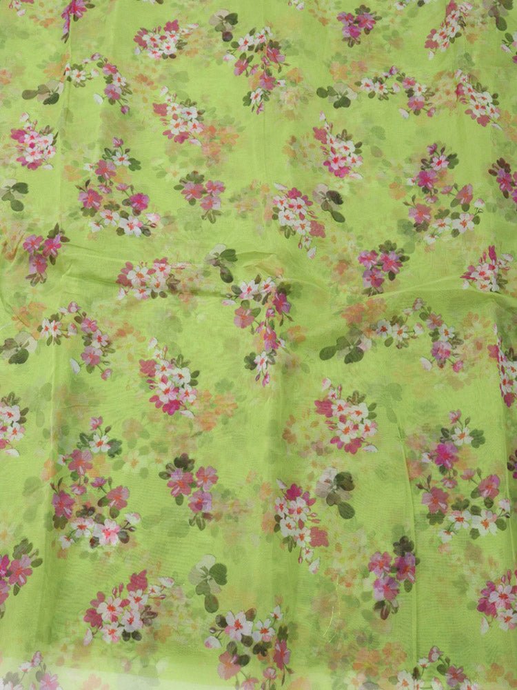 Green Digital Printed Organza Silk Floral Design Saree - Luxurion World