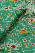 Green Digital Printed Patola Design Tussar Silk Fabric - Luxurion World