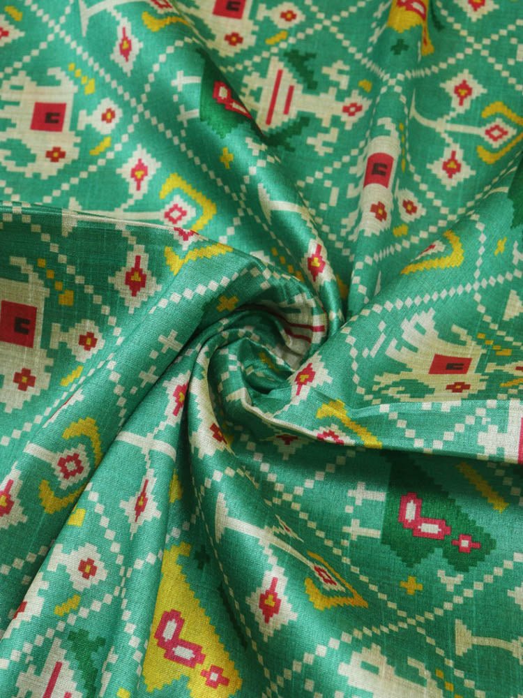 Green Digital Printed Patola Design Tussar Silk Fabric - Luxurion World