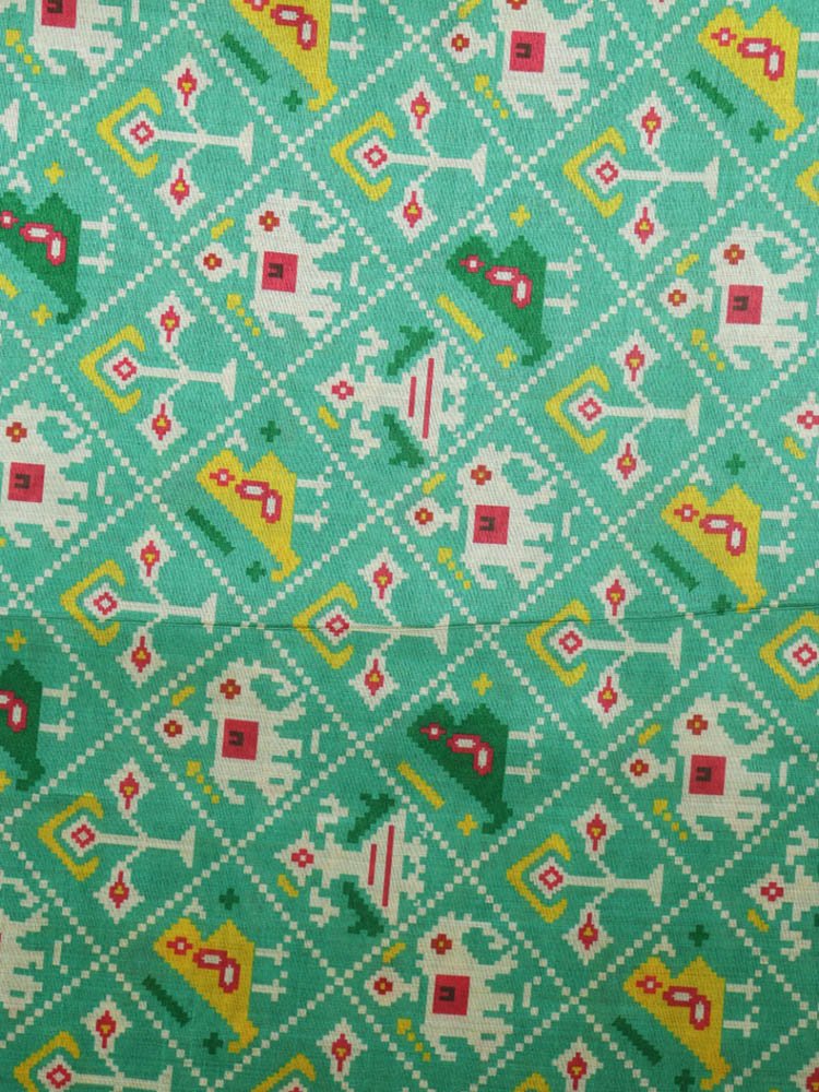 Green Digital Printed Patola Design Tussar Silk Fabric - Luxurion World