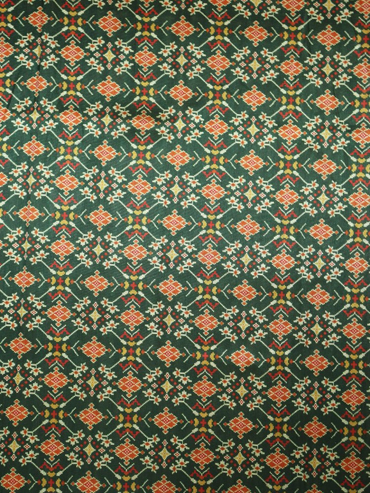 Green Digital Printed Patola Design Tussar Silk Fabric - Luxurion World
