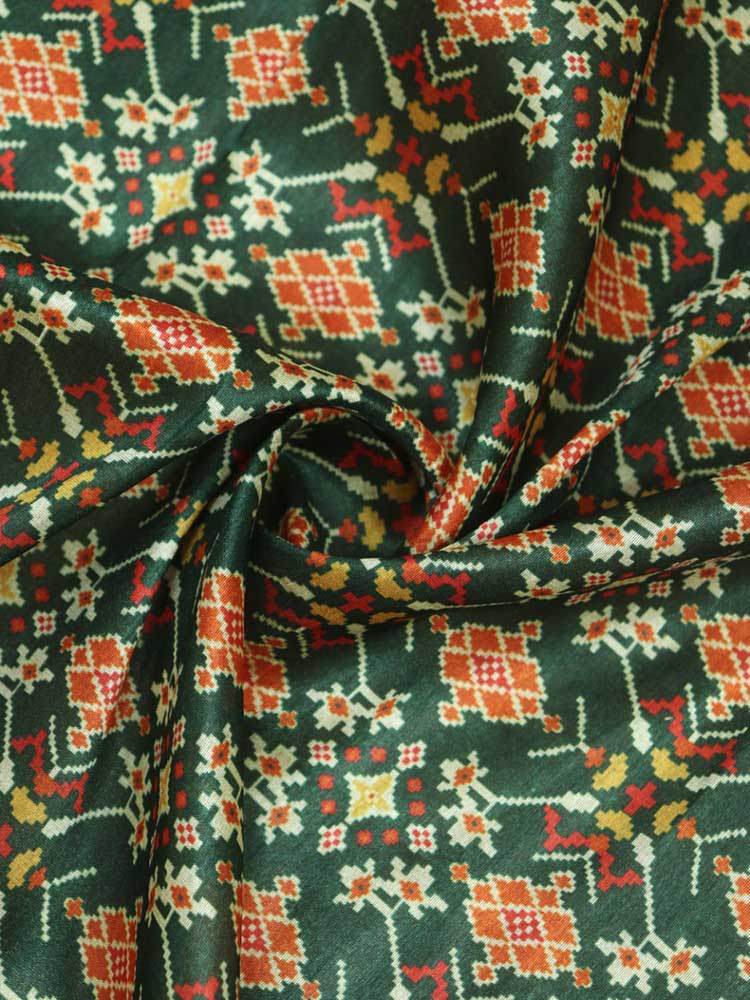 Green Digital Printed Patola Design Tussar Silk Fabric - Luxurion World