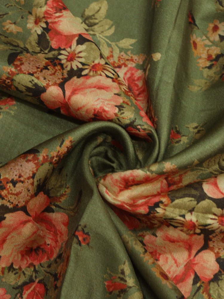 Green Digital Printed Silk Fabric (1 mtr) - Luxurion World