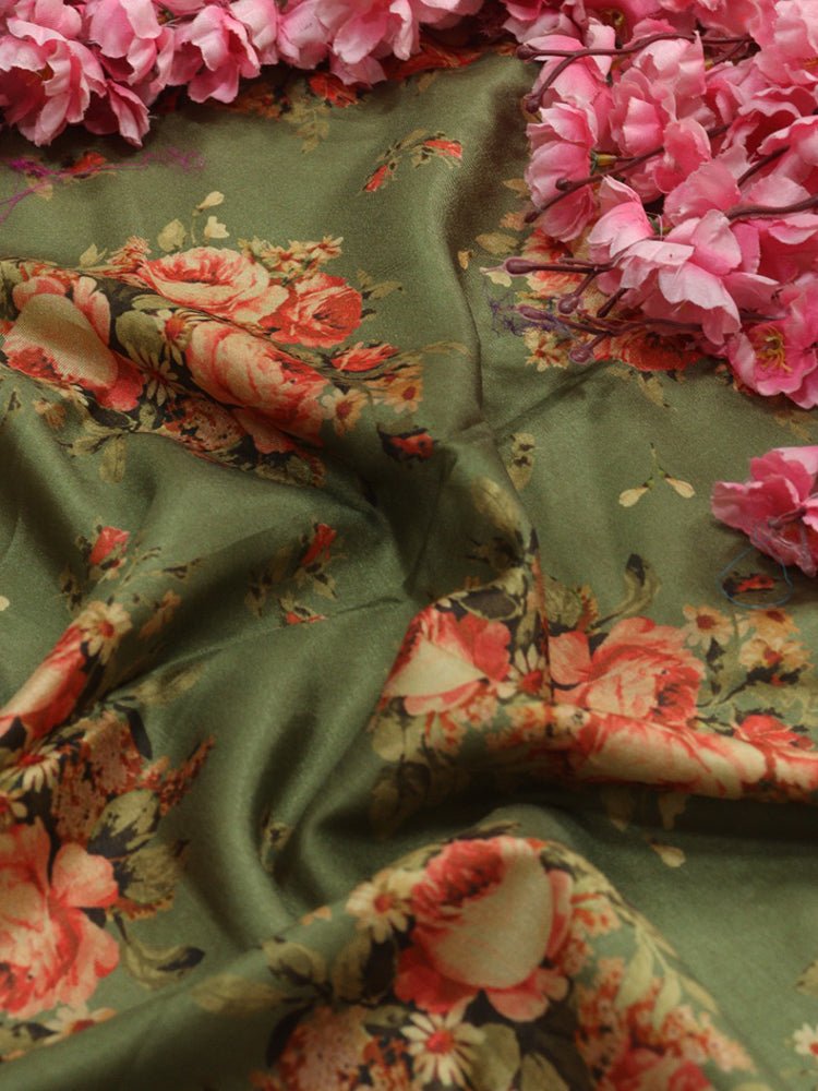 Green Digital Printed Silk Fabric (1 mtr) - Luxurion World