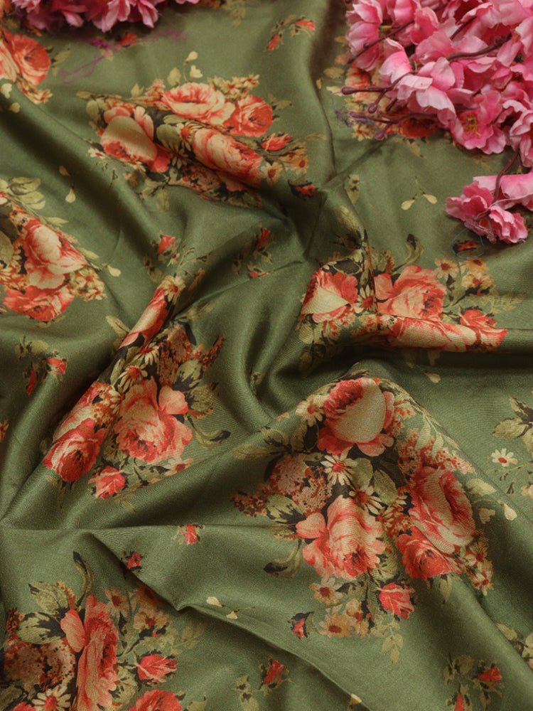 Green Digital Printed Silk Fabric (1 mtr) - Luxurion World