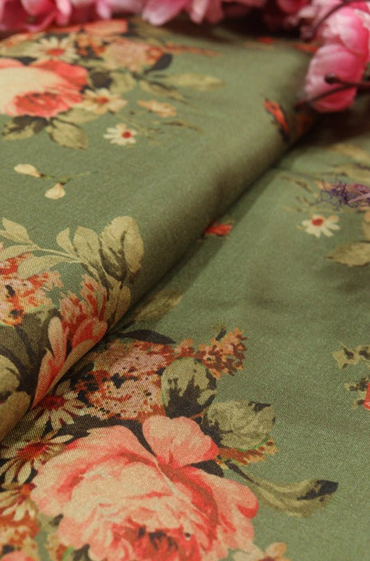 Green Digital Printed Silk Fabric (1 mtr) - Luxurion World