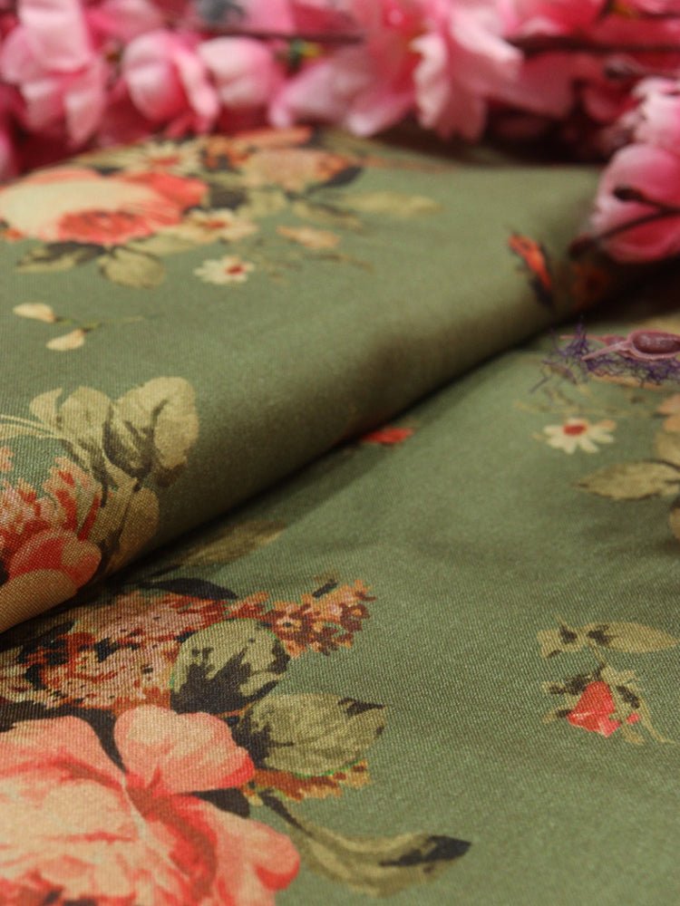 Green Digital Printed Silk Fabric (1 mtr) - Luxurion World
