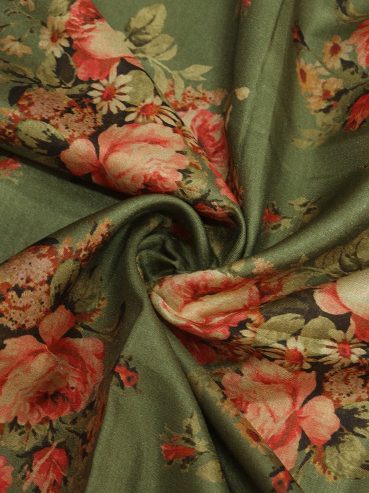 Green Digital Printed Silk Fabric (1 mtr) - Luxurion World