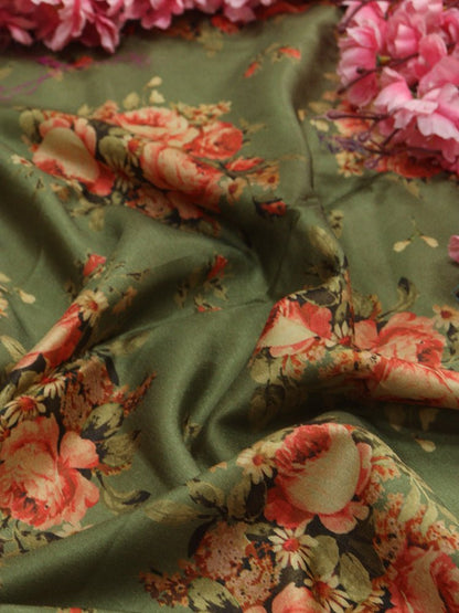Green Digital Printed Silk Fabric (1 mtr) - Luxurion World