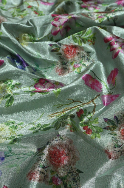 Green Digital Printed Tissue Lorex Fabric ( 1 Mtr )
