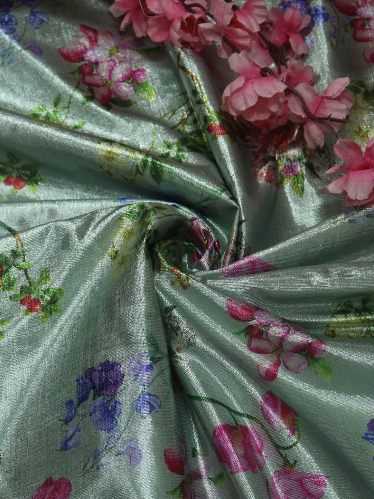 Green Digital Printed Tissue Lorex Fabric ( 1 Mtr ) - Luxurion World