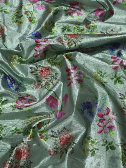 Green Digital Printed Tissue Lorex Fabric ( 1 Mtr ) - Luxurion World