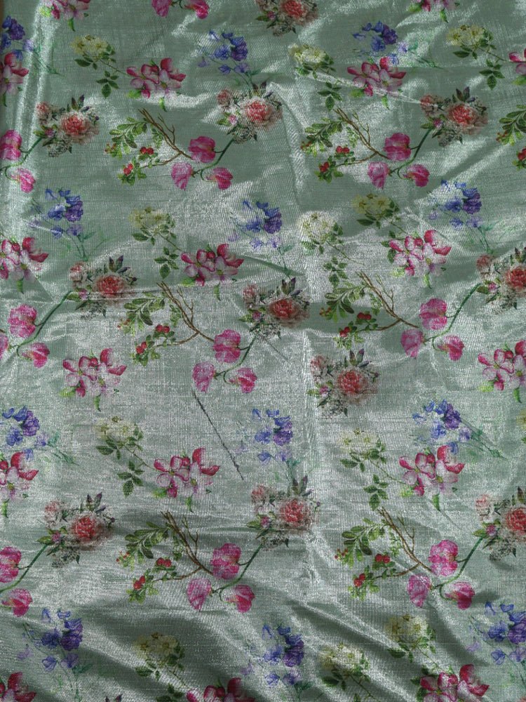 Green Digital Printed Tissue Lorex Fabric ( 1 Mtr ) - Luxurion World