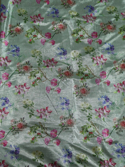 Green Digital Printed Tissue Lorex Fabric ( 1 Mtr ) - Luxurion World