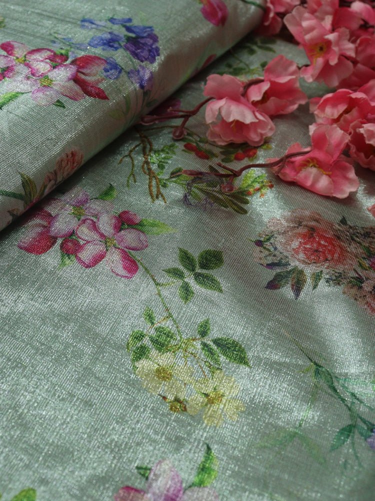 Green Digital Printed Tissue Lorex Fabric ( 1 Mtr ) - Luxurion World