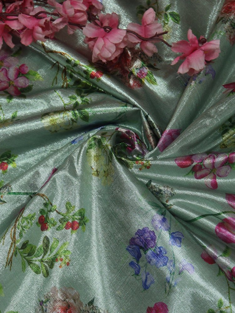 Green Digital Printed Tissue Lorex Fabric ( 1 Mtr ) - Luxurion World