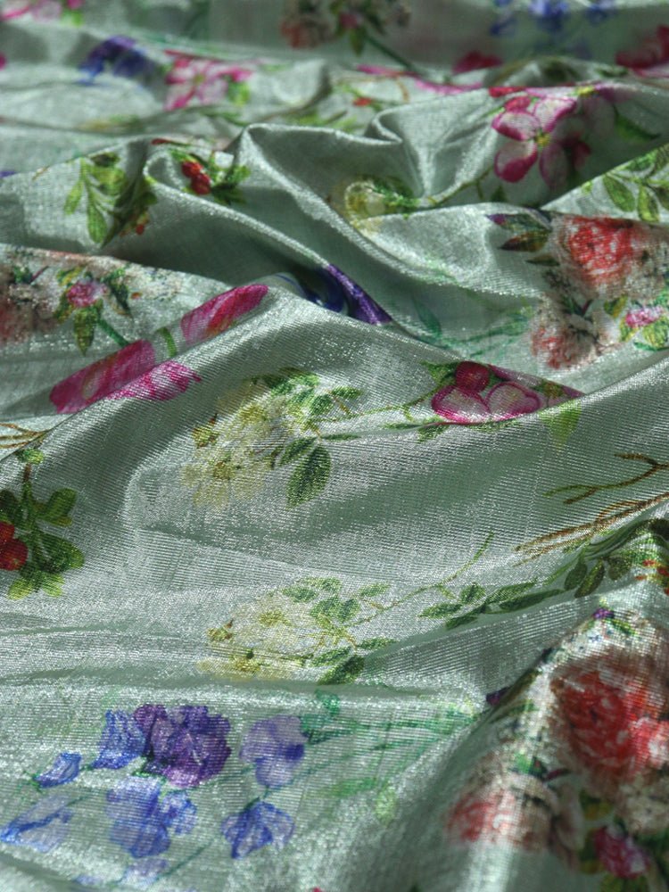 Green Digital Printed Tissue Lorex Fabric ( 1 Mtr ) - Luxurion World