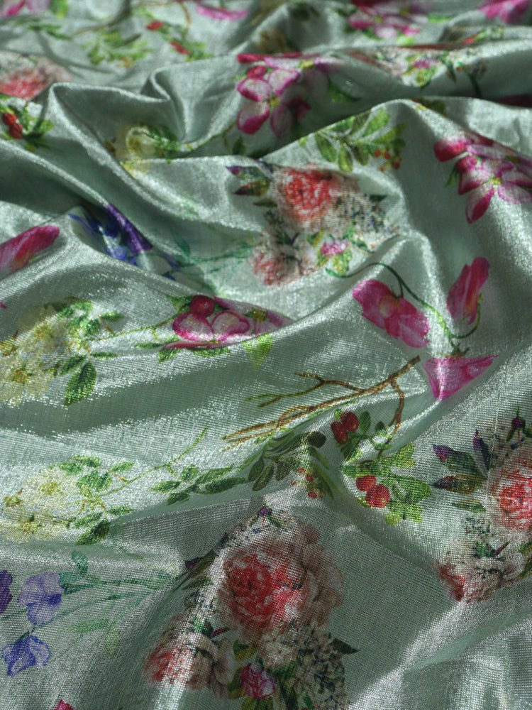 Green Digital Printed Tissue Lorex Fabric ( 1 Mtr ) - Luxurion World