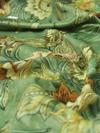 Green Digital Printed Velvet Floral Design Fabric ( 1 Mtr ) - Luxurion World