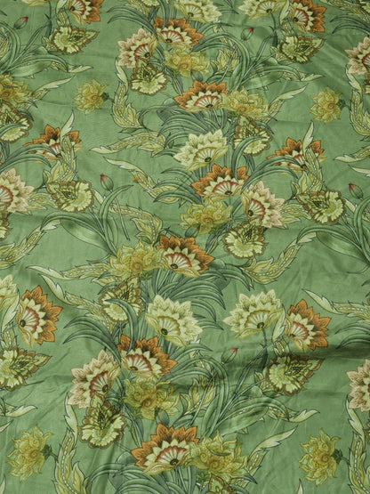 Green Digital Printed Velvet Floral Design Fabric ( 1 Mtr )