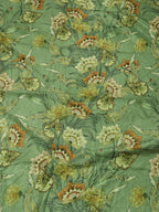Green Digital Printed Velvet Floral Design Fabric ( 1 Mtr ) - Luxurion World