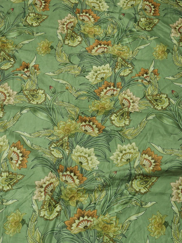 Green Digital Printed Velvet Floral Design Fabric ( 1 Mtr ) - Luxurion World