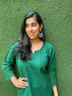 Green Embroidered Chikankari Cotton Stitched Kurti - Luxurion World