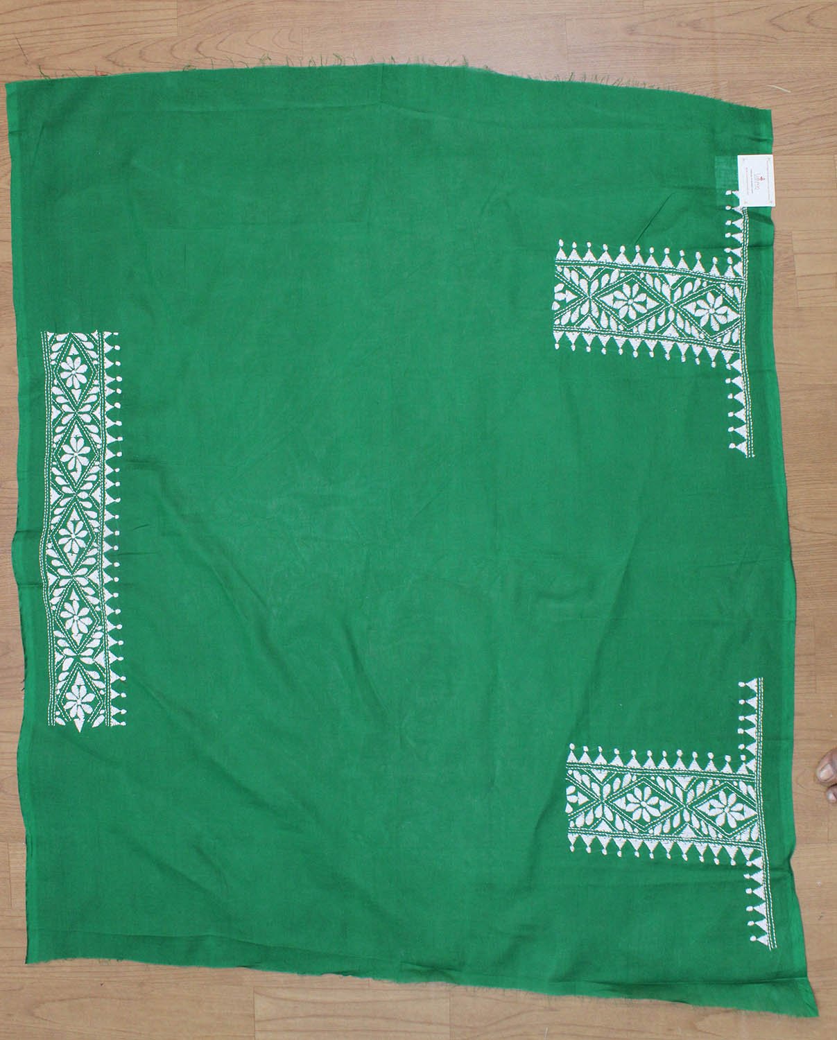 Green Embroidered Kantha Cotton Blouse Piece Fabric ( 1 Mtr ) - Luxurion World
