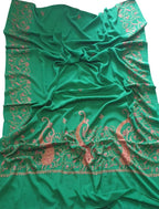 Green Embroidered Kashmiri Sozni Work Crepe Flower Design Saree - Luxurion World