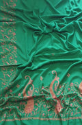 Green Embroidered Kashmiri Sozni Work Crepe Flower Design Saree - Luxurion World