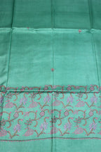 Green Embroidered Kashmiri Sozni Work Pure Silk Saree - Luxurion World