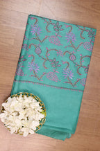 Green Embroidered Kashmiri Sozni Work Pure Silk Saree - Luxurion World