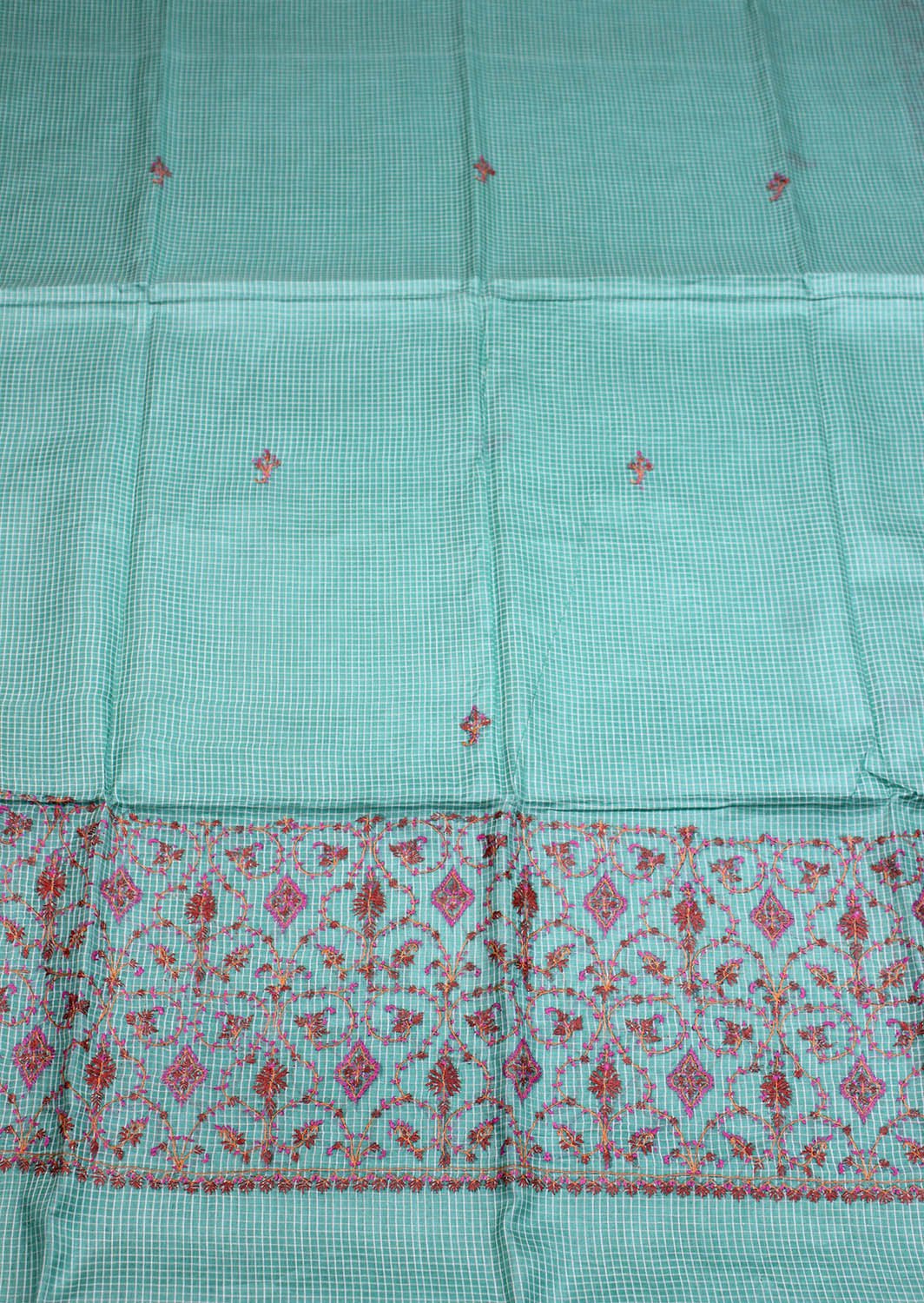 Green Embroidered Kashmiri Sozni Work Pure Silk Saree