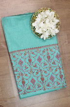 Green Embroidered Kashmiri Sozni Work Pure Silk Saree - Luxurion World
