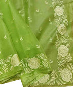 Green Embroidered Kota Organza Silk Floral Design Saree - Luxurion World