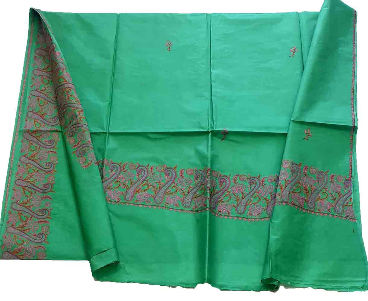 Green Embroidered Sozni Work Kashmiri Silk Saree - Luxurion World