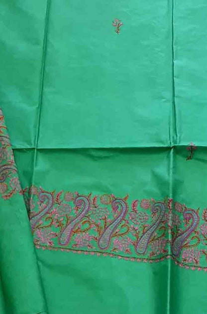 Green Embroidered Sozni Work Kashmiri Silk Saree - Luxurion World