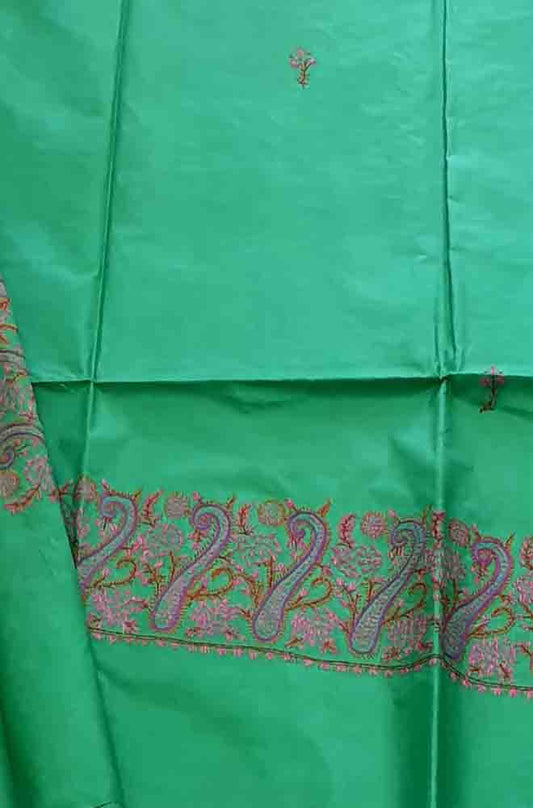 Green Embroidered Sozni Work Kashmiri Silk Saree - Luxurion World