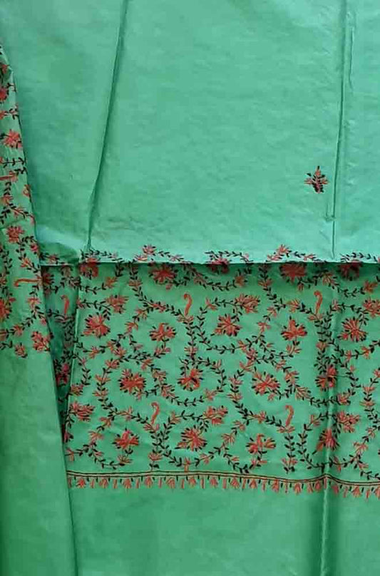 Green Embroidered Sozni Work Kashmiri Silk Saree - Luxurion World