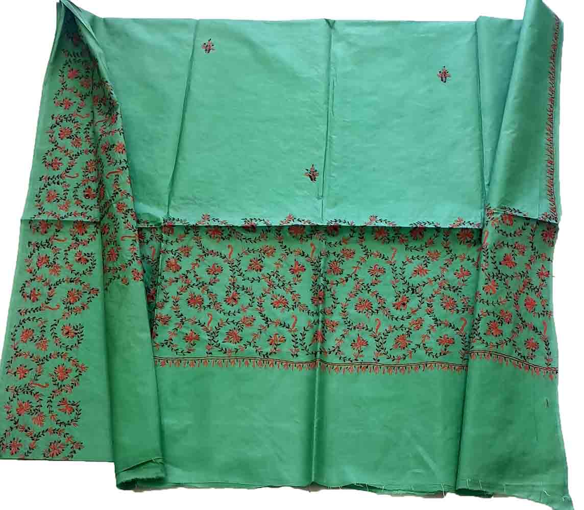 Green Embroidered Sozni Work Kashmiri Silk Saree Luxurionworld