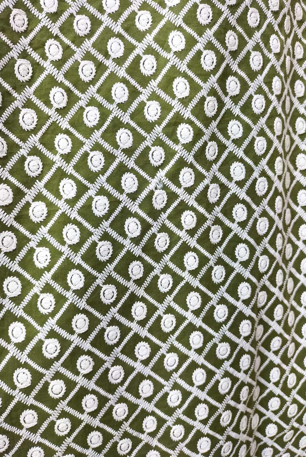 Green Embroidered Trendy Cotton Fabric ( 1 Mtr ) - Luxurion World
