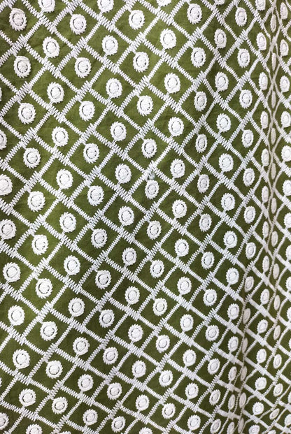 Green Embroidered Trendy Cotton Fabric ( 1 Mtr ) - Luxurion World