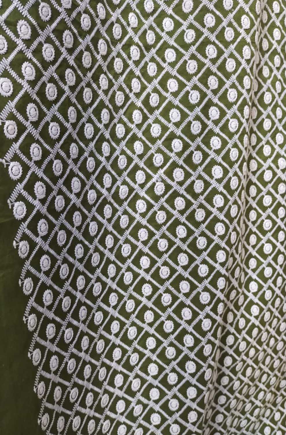 Shop the Green Embroidered Trendy Cotton Fabric 1 Mtr HighQuality