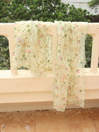 Green Embroidered Trendy Organza Dupatta With Scalloped Border - Luxurion World