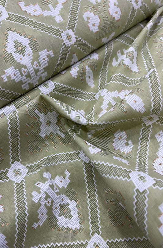 Green Foil Block Printed Cotton Fabric ( 1 Mtr ) - Luxurion World